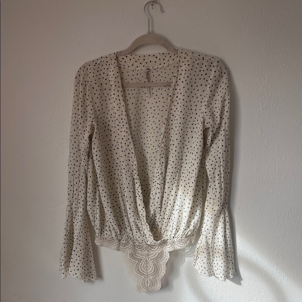 Cream & Navy Blue Polka Dot Bodysuit